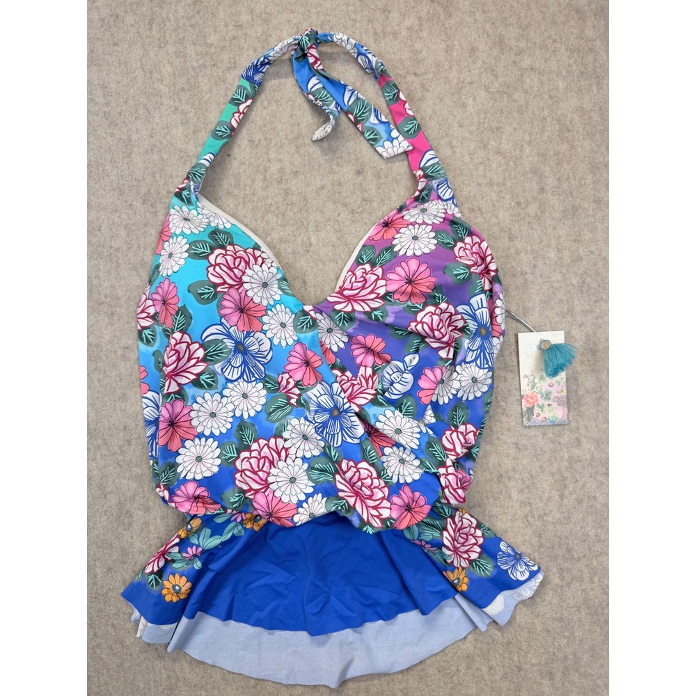 Johnny Was Tankini Top Women S Blue Floral Color Blast Halter CSW8223-J